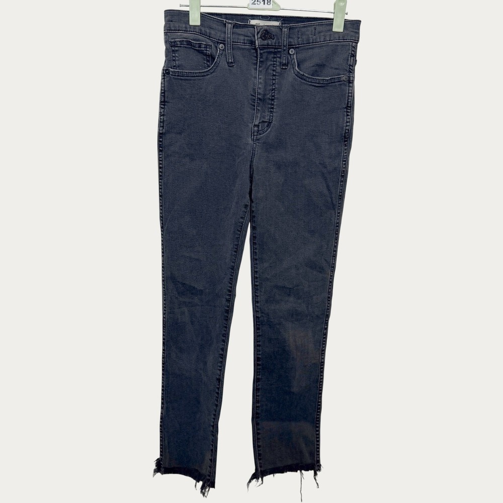 Madewell Stovepipe Jeans Womens 26 Black High Rise Raw Hem Straight Leg Denim